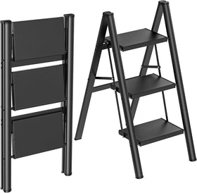 HBTower 3-step ladder with wide pedal for safer reaching tasks