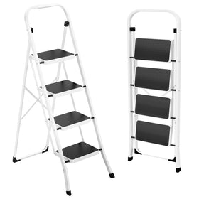 HBTower folding step ladder in white, compact storage and easy transport.