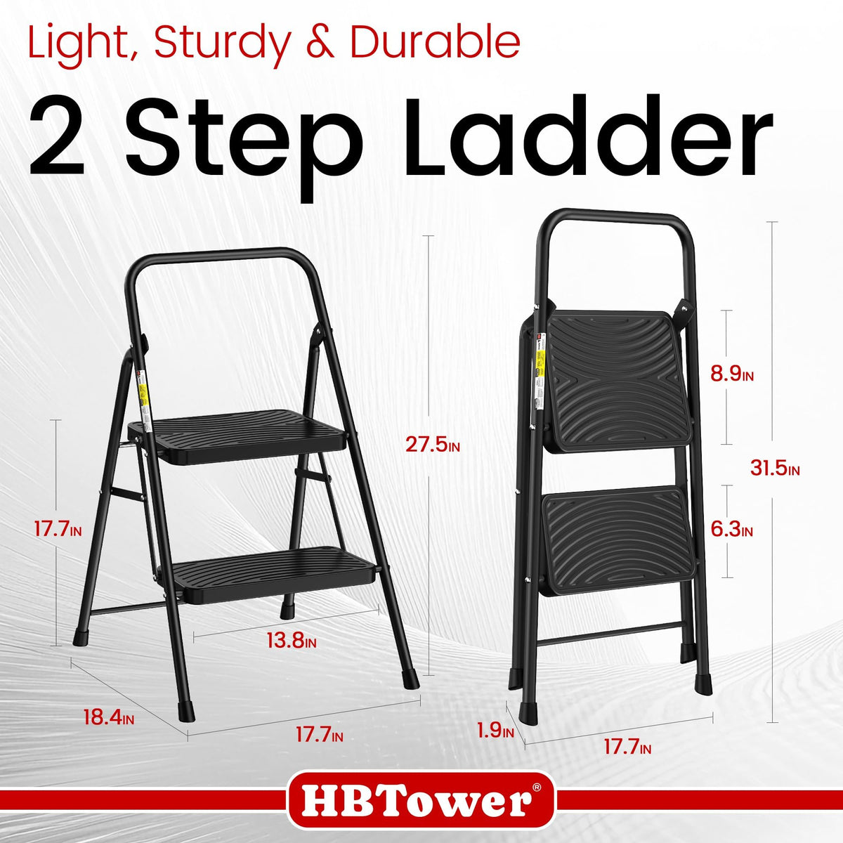 HBtower folding step stool anti-slip pedals for a secure kitchen reach