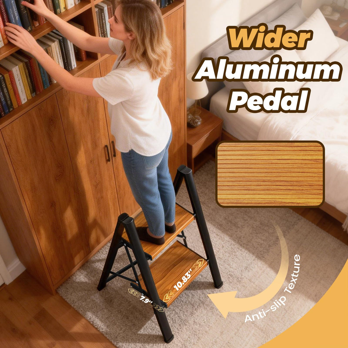HBTower step ladder anti-slip pedal for secure footing during tasks.