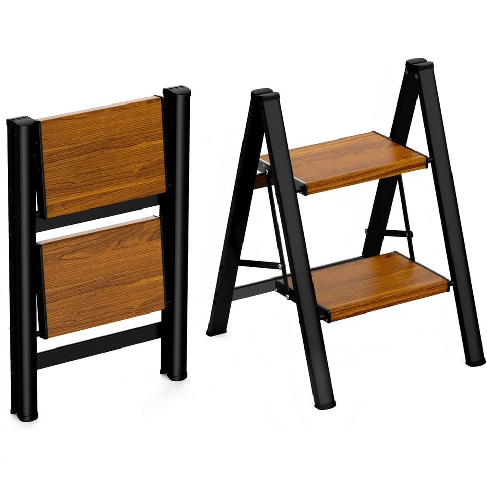 HBTower step ladder folded for compact storage and easy home transport.