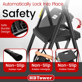 HBTower Step Ladder with handrail offers safer access to high shelves.