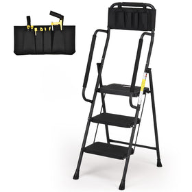 HBTower Step Ladder with handrails folded for compact storage and easy transport