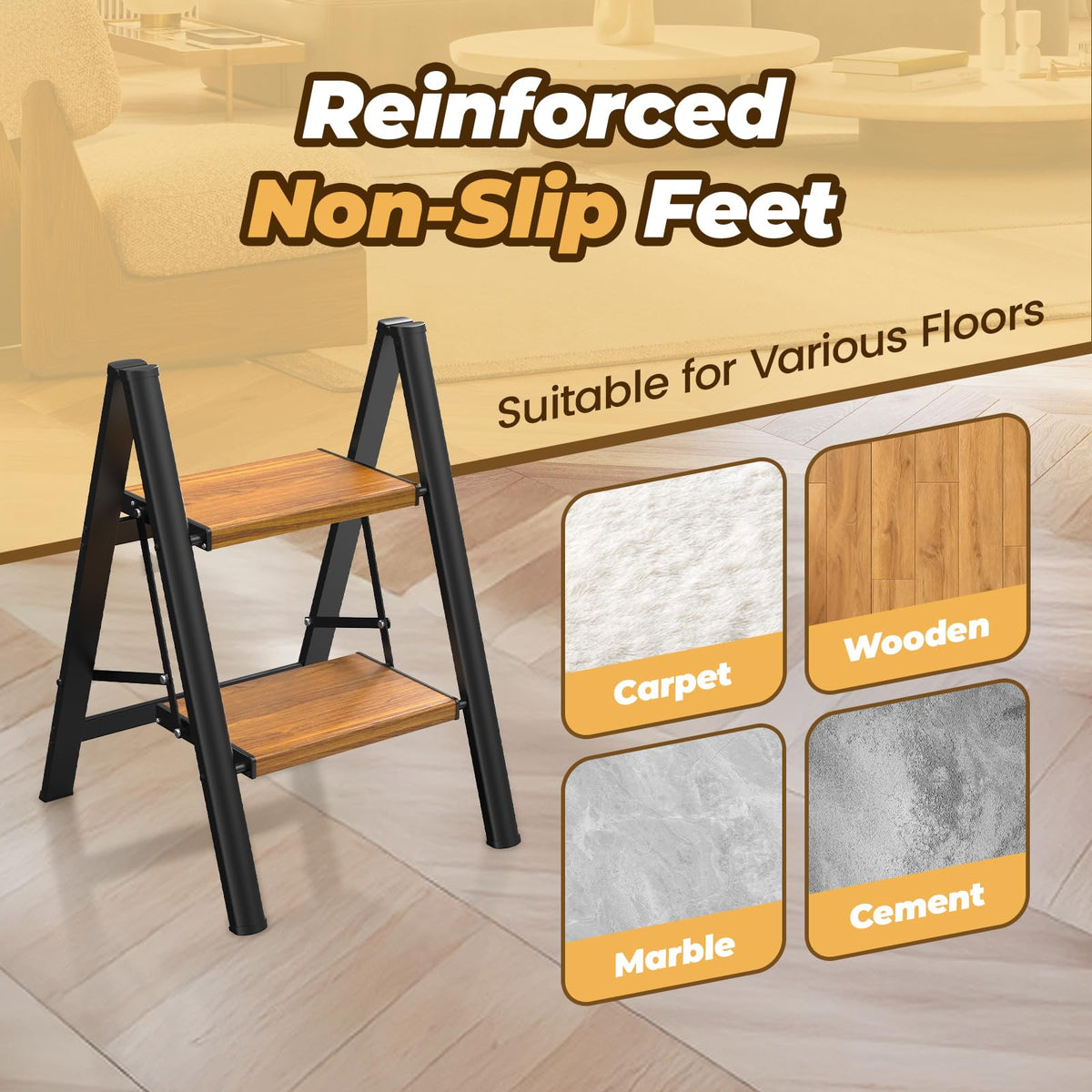 HBTower step ladder in living room or kitchen for reach tasks.
