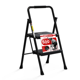 HBTower 2-step ladder opened with wide non-slip pedals for stable climbing