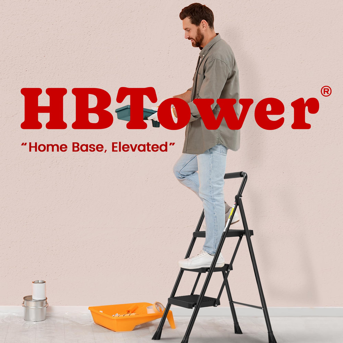 HBTower Step Ladder portable design makes indoor and outdoor tasks easier.