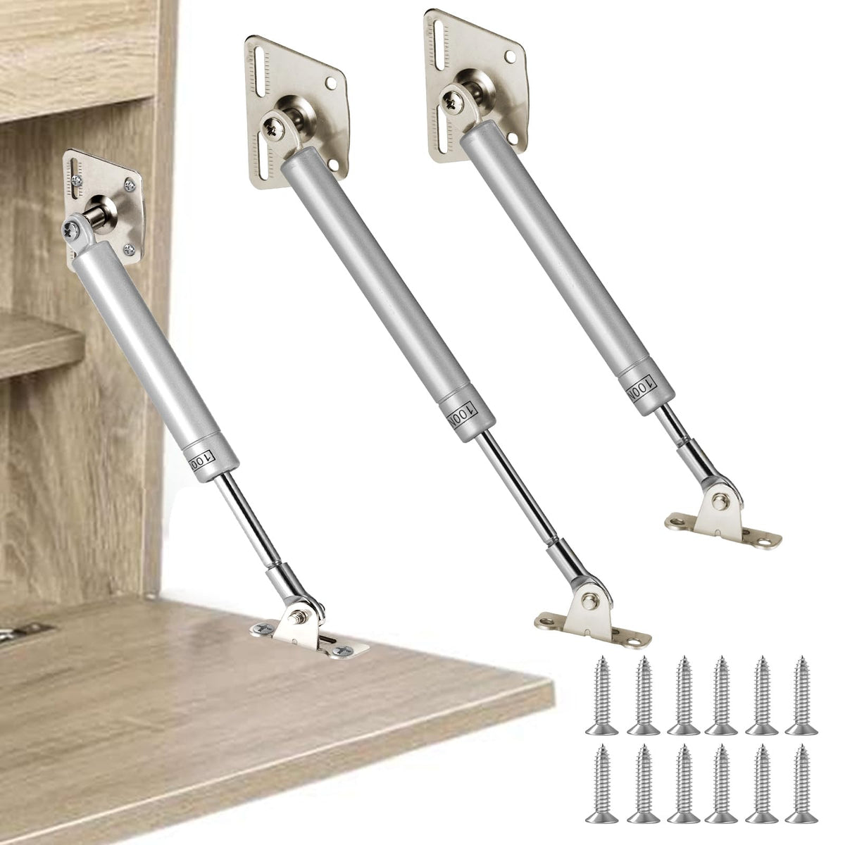 HBL' drop-down gas struts with brass-iron hinge provide sturdy 100N support.