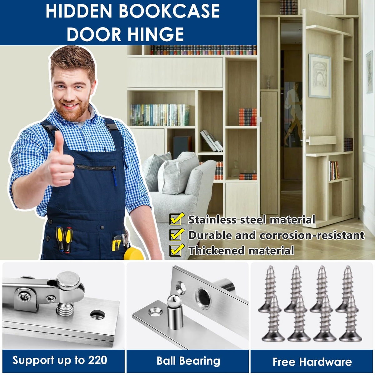 HBL' heavy-duty hinge installed with top and bottom mounting for stability.