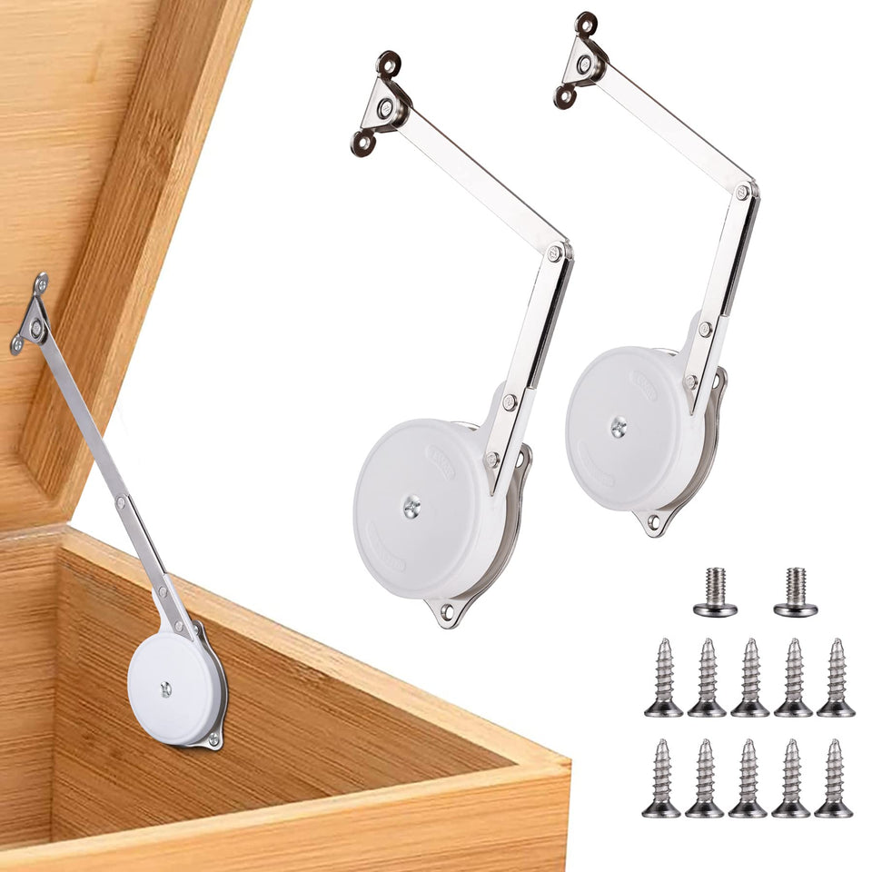 HBL' 2-pack soft-close hinges on toy box showing smooth lid closure.