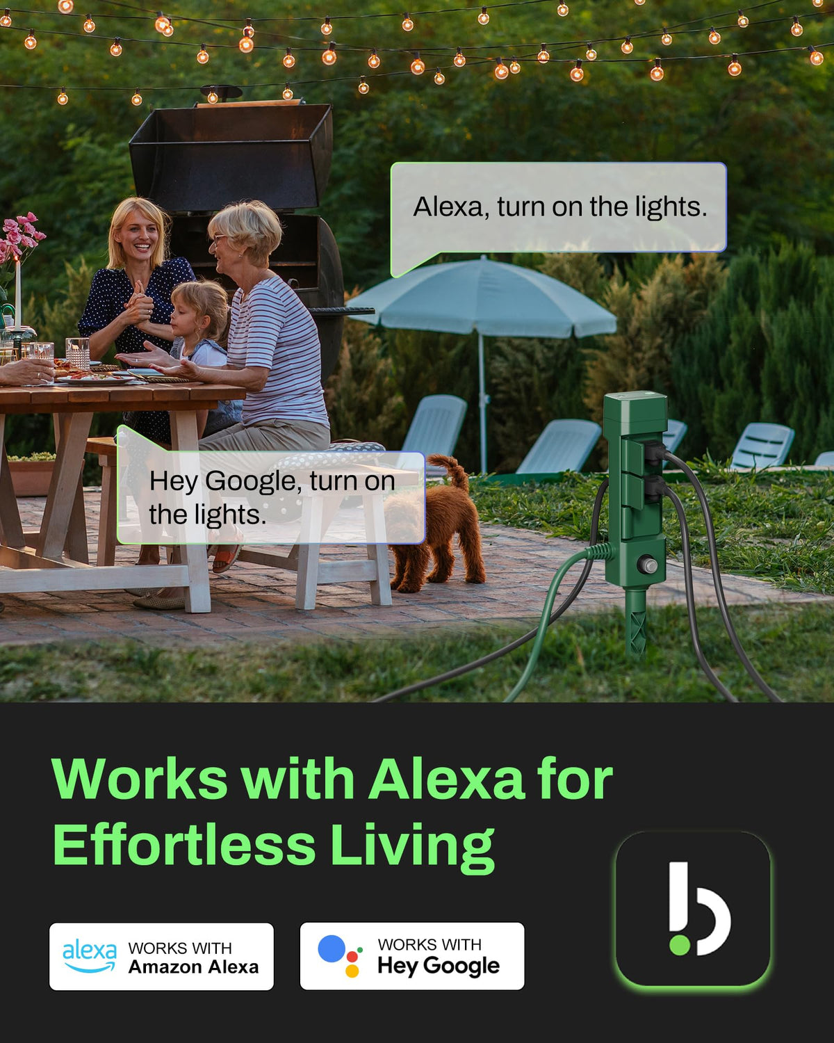 HBN voice control works with Alexa and Google, making hands-free management possible.