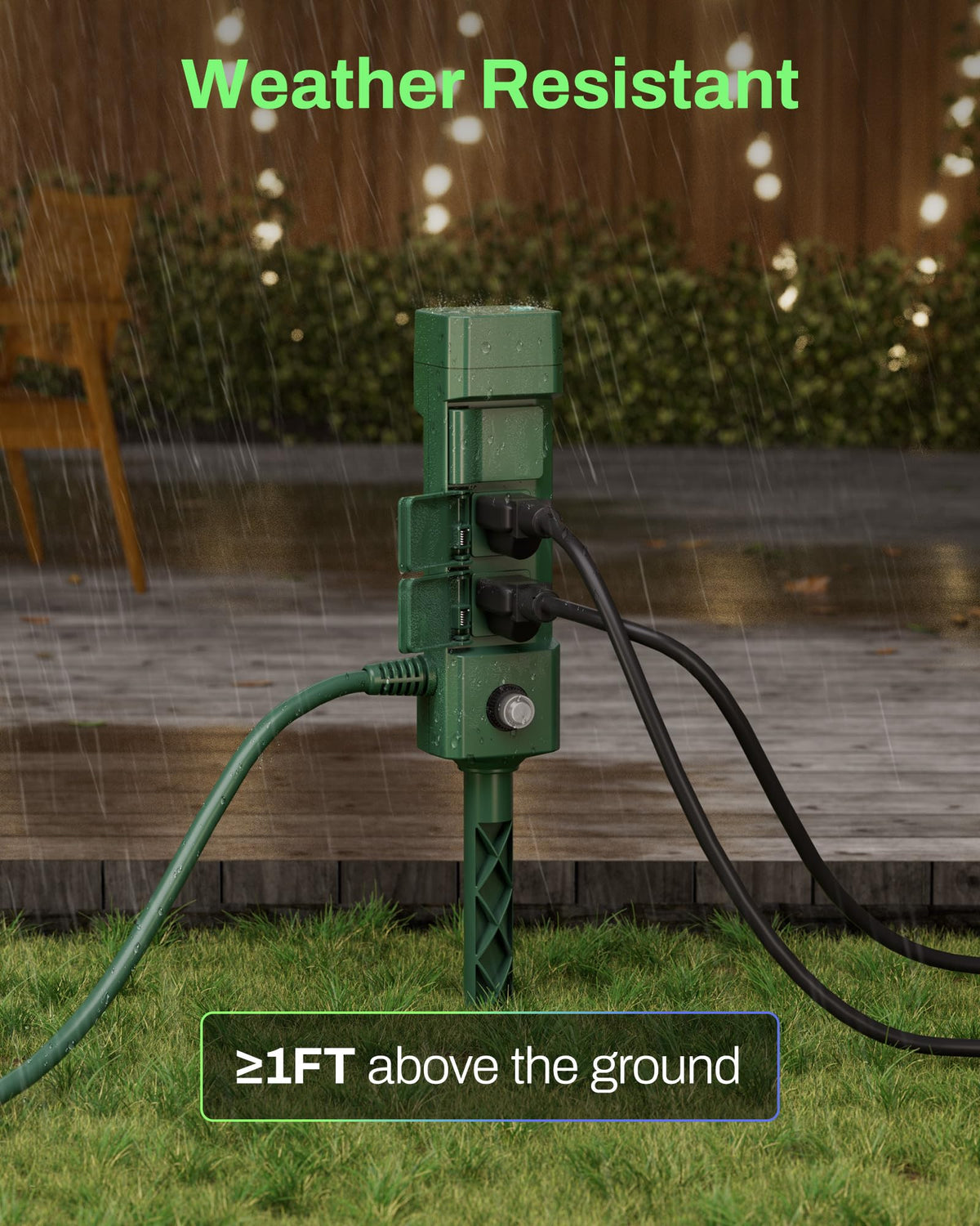 HBN sturdy yard stake plug is built to withstand weather and daily outdoor use.