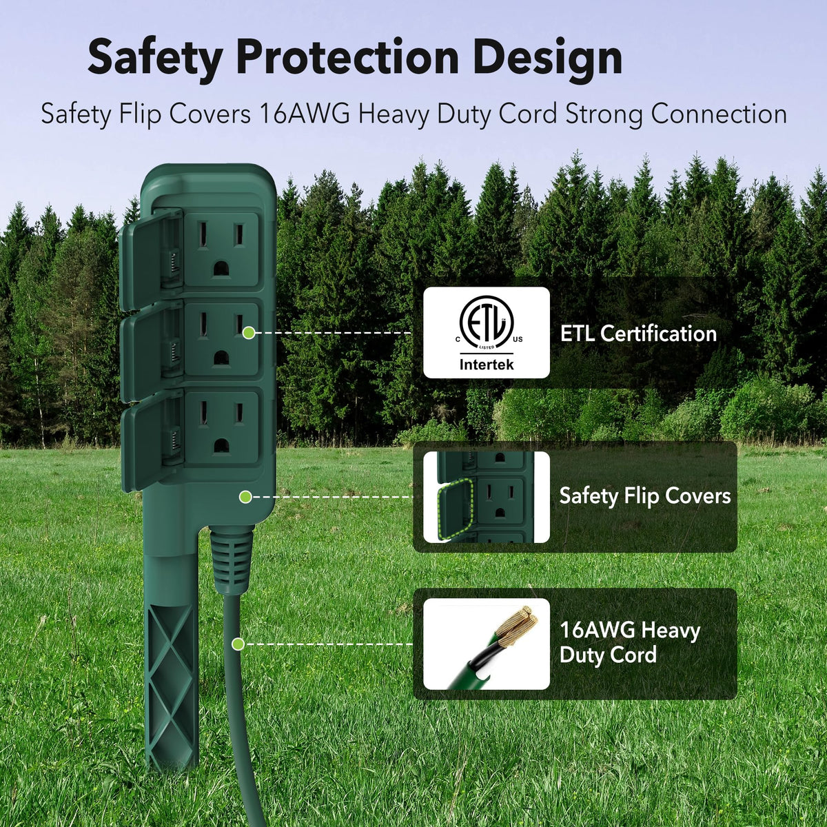 HBN 3-outlet weatherproof stake with covers for garden lighting and devices