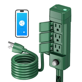 HBN outdoor smart plug stake assembly for easy garden setup and remote control.