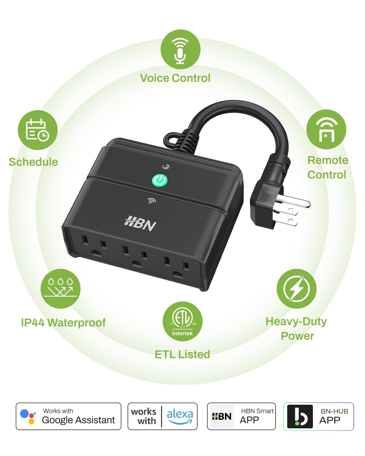 HBN outdoor smart plug with voice control for Alexa and Google Assistant