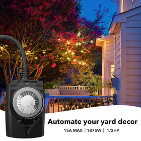 HBN timer powering pool pump and yard lights for daily routines