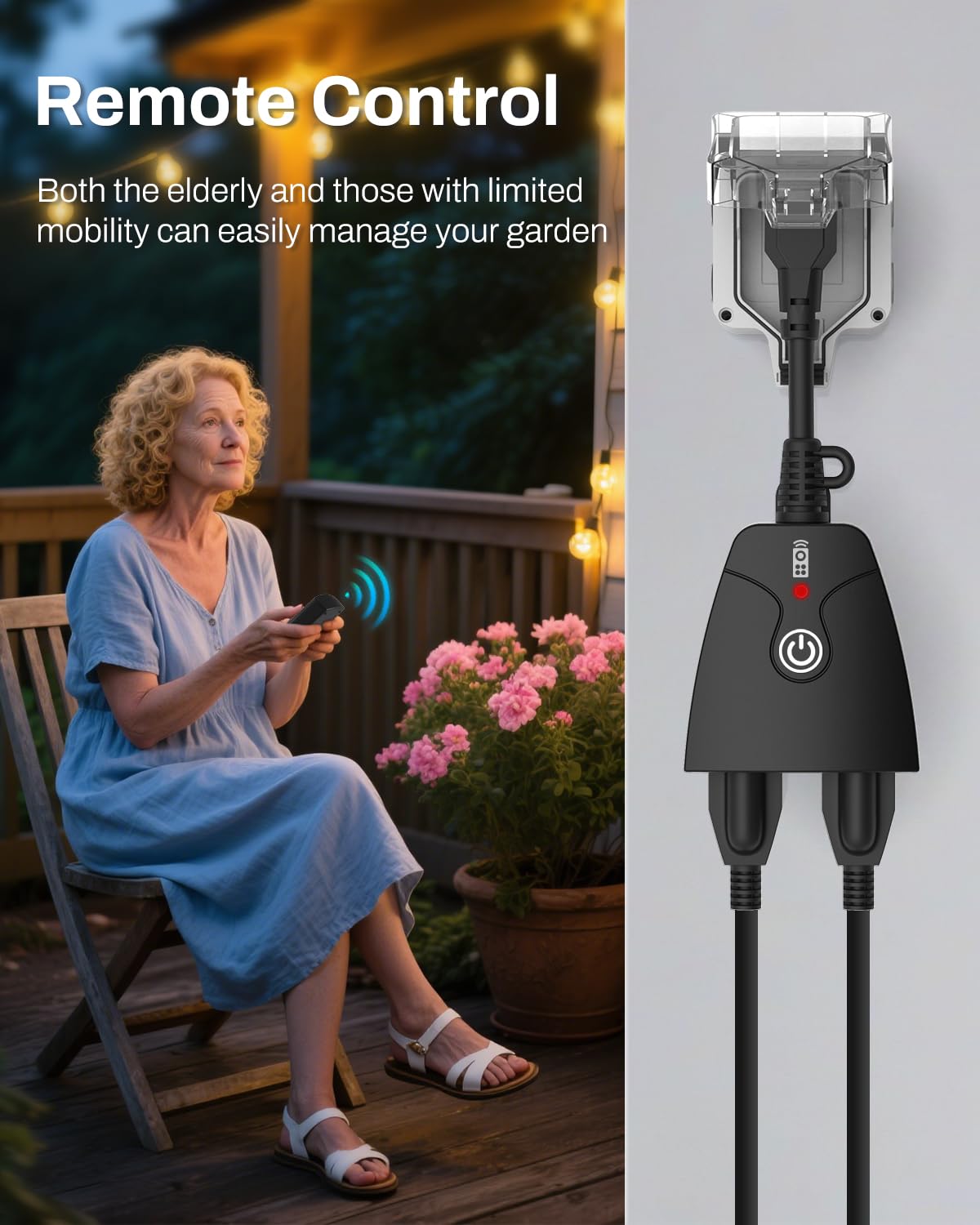 HBN six-inch cord attached to outlet for quick setup
