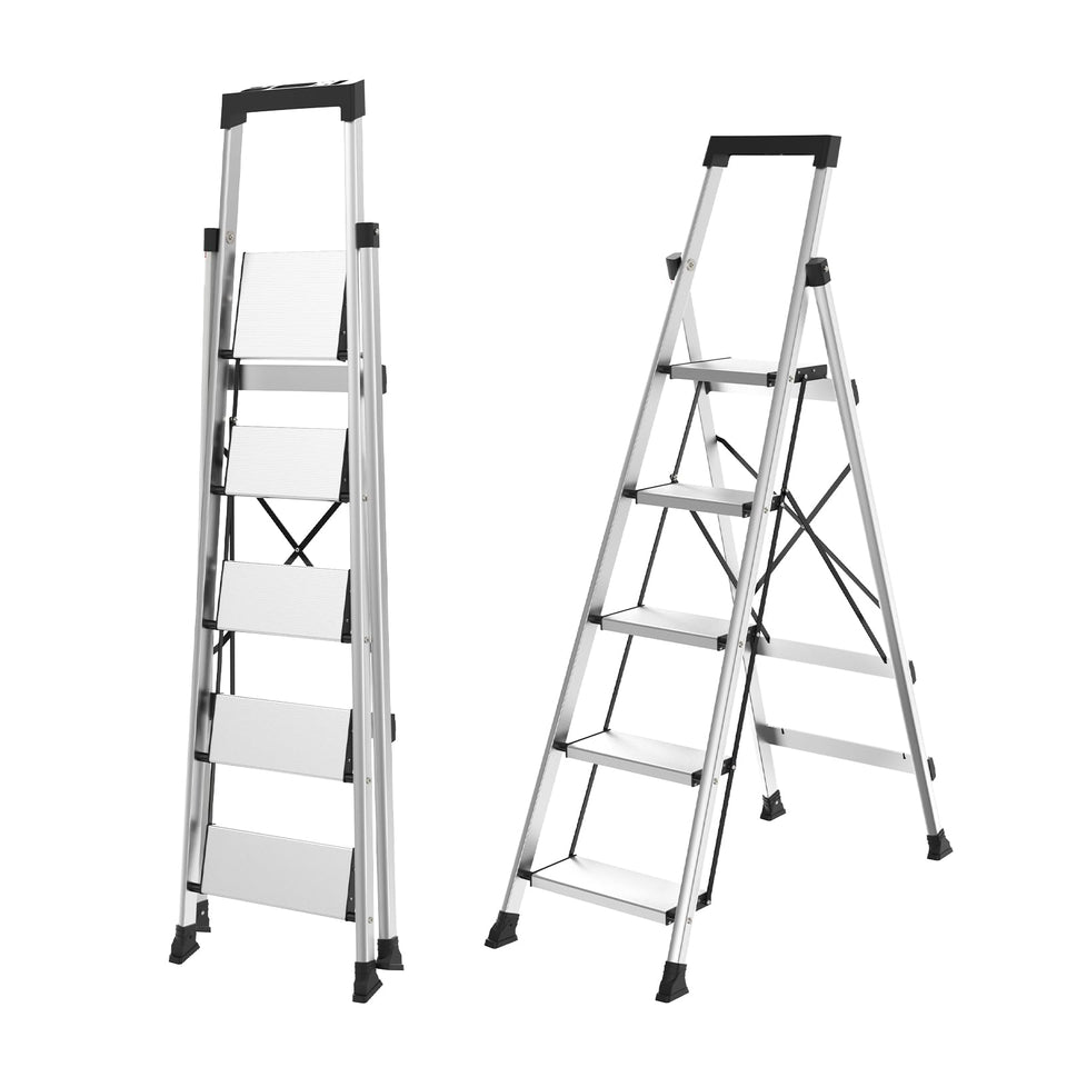 HBTower 5-step aluminum ladder with sturdy frame for easy home use