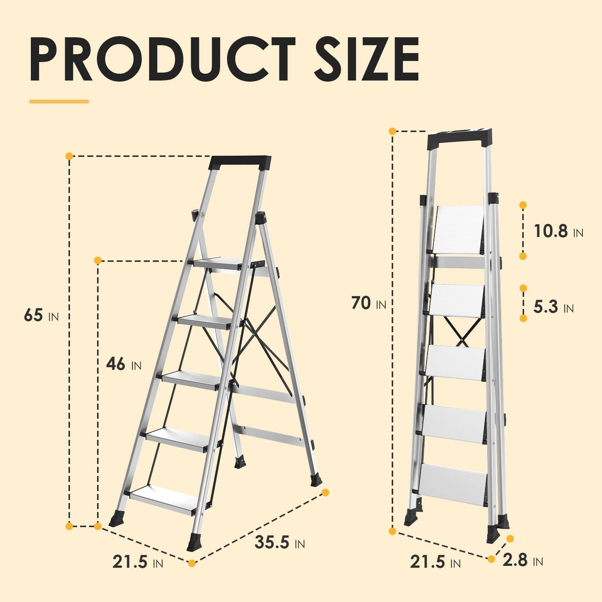 HBTower folding ladder with tool tray keeps essentials within reach