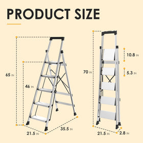 HBTower folding ladder with tool tray keeps essentials within reach