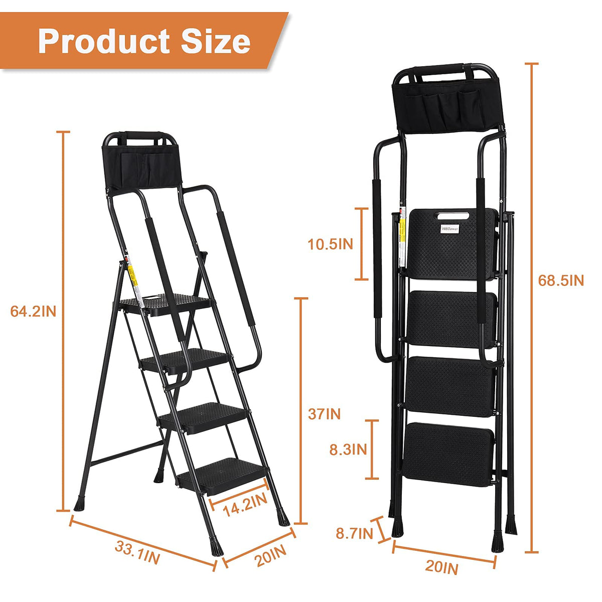 HBTower ladder folded compactly for easy storage and portability