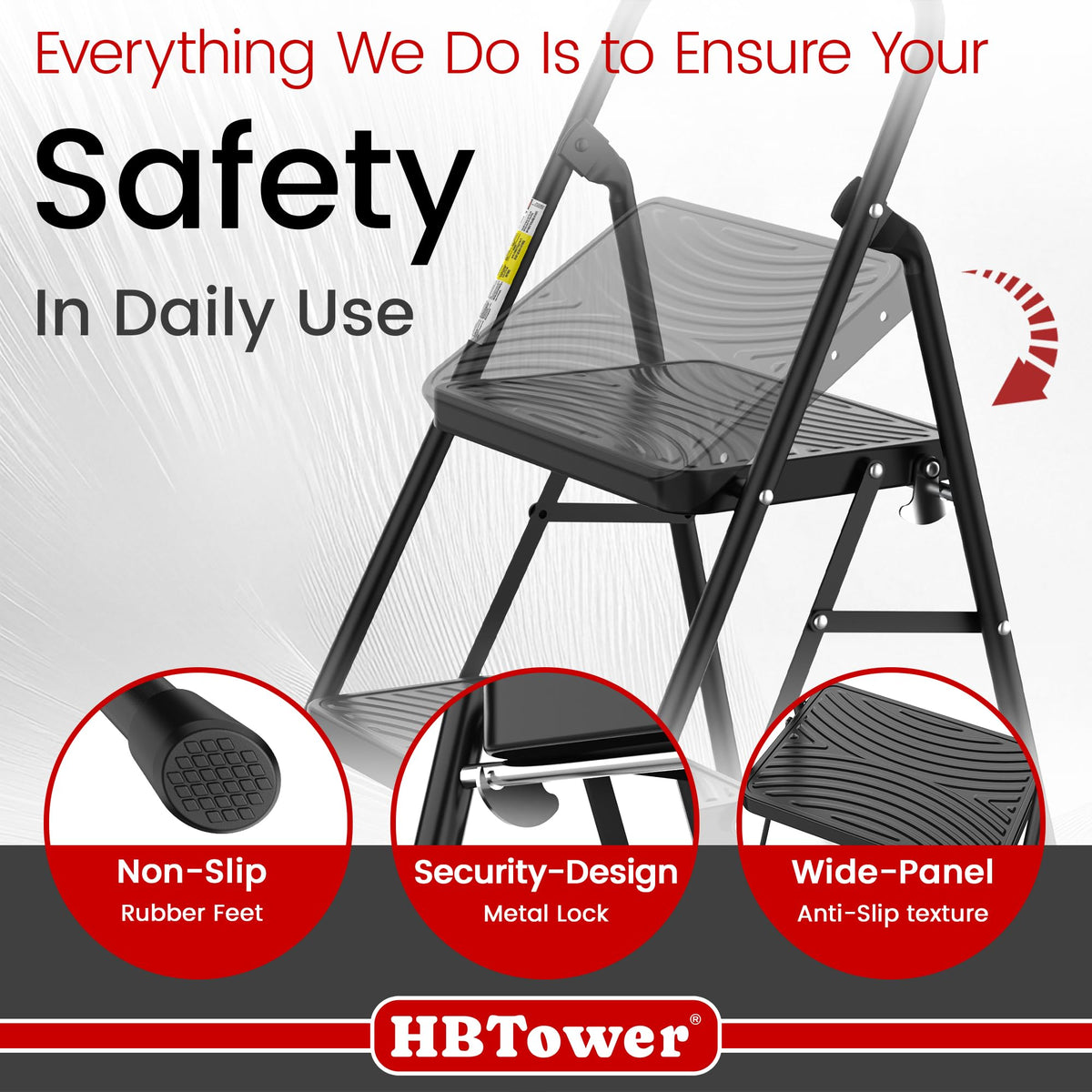 HBTower steel frame ensures durable, lightweight performance for home use.