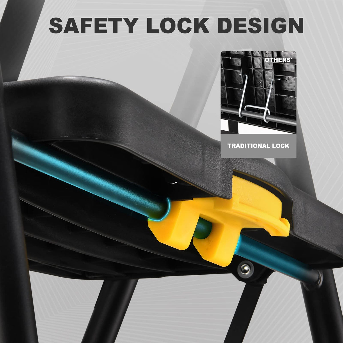 HBTower Step Ladder folded storage demonstrates compact portability for easy storage.
