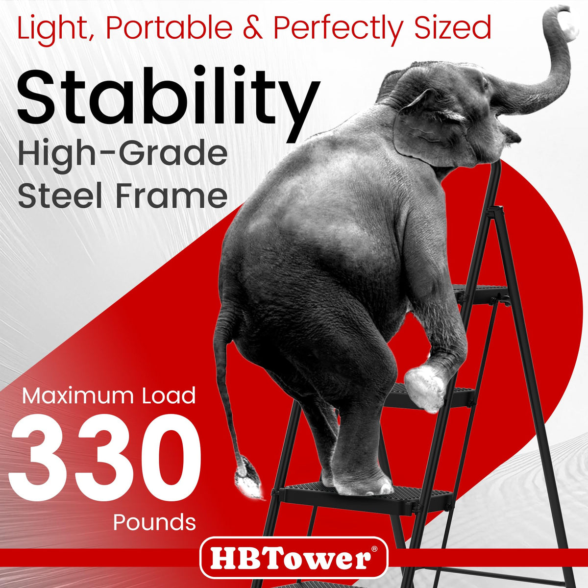 HBTower step stool with wide anti-slip pedals for safe footing.