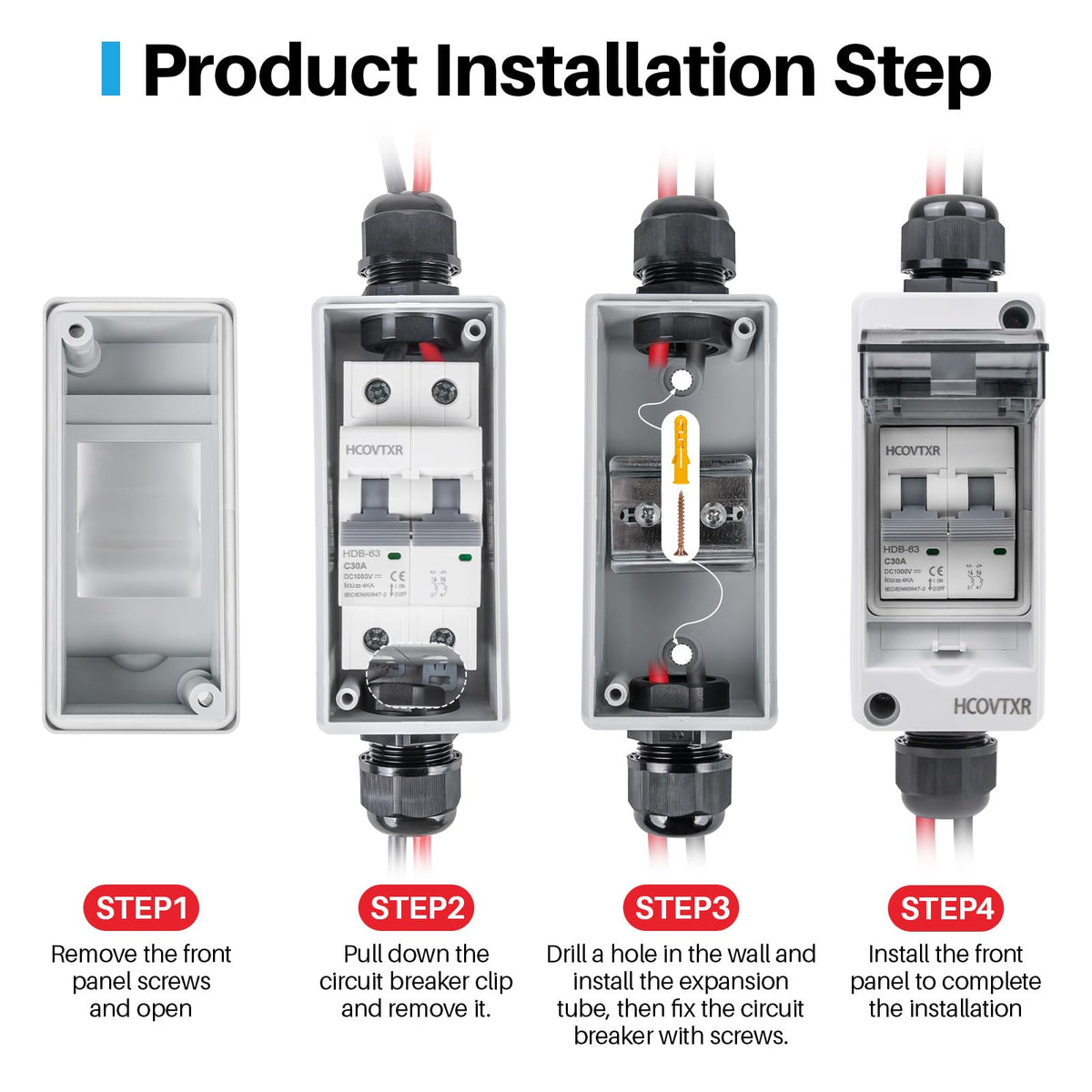 HCOVTXR disconnect switch with DIN rail compatibility for tidy installations.