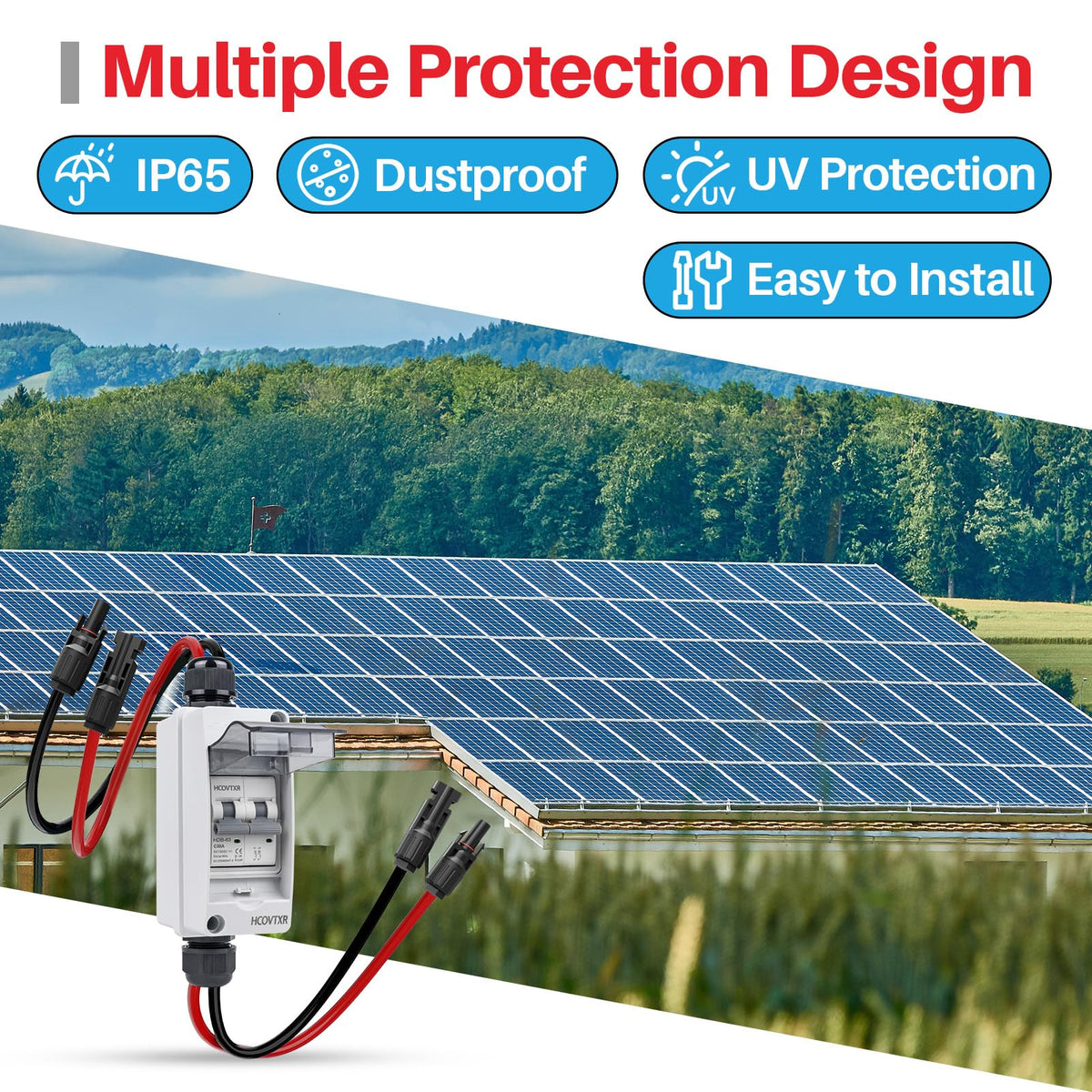 HCOVTXR solar disconnect package contents include screws and connectors.