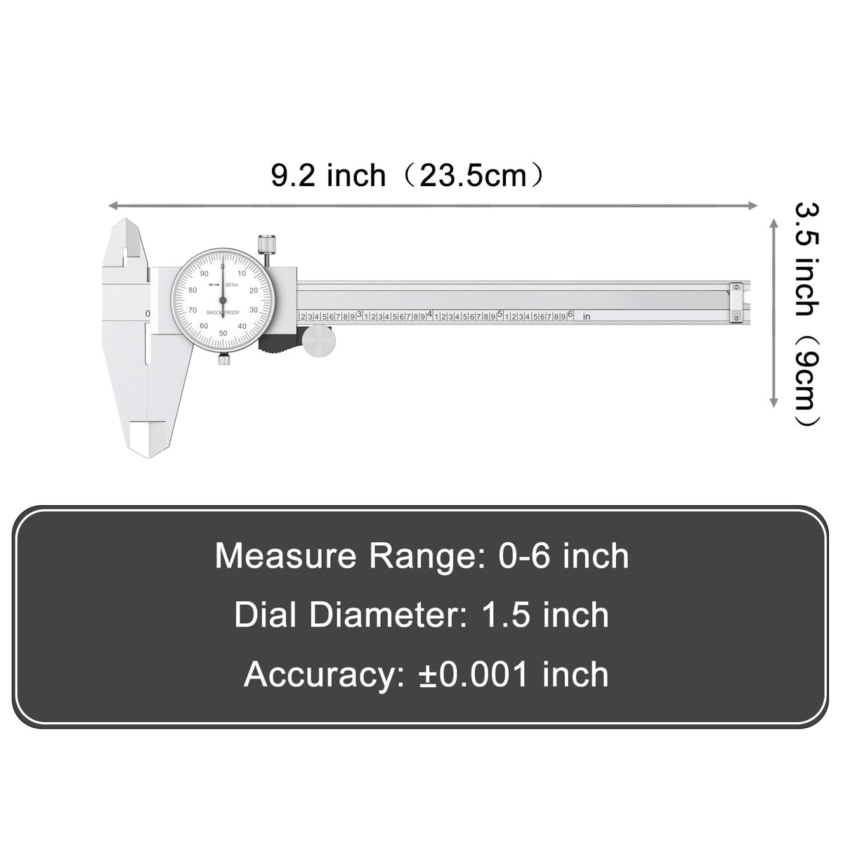 HDLNKAK dial caliper case view emphasizes portable plastic case protection.