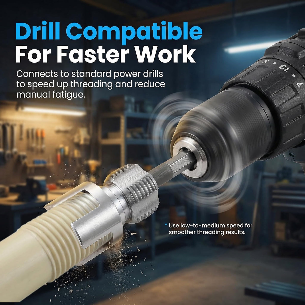 Hdnbsp PVC threader kit external threading demonstrated on a pipe