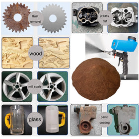 HDURCIR blasting cabinet and guns compatible media for steel, aluminum, and wood.