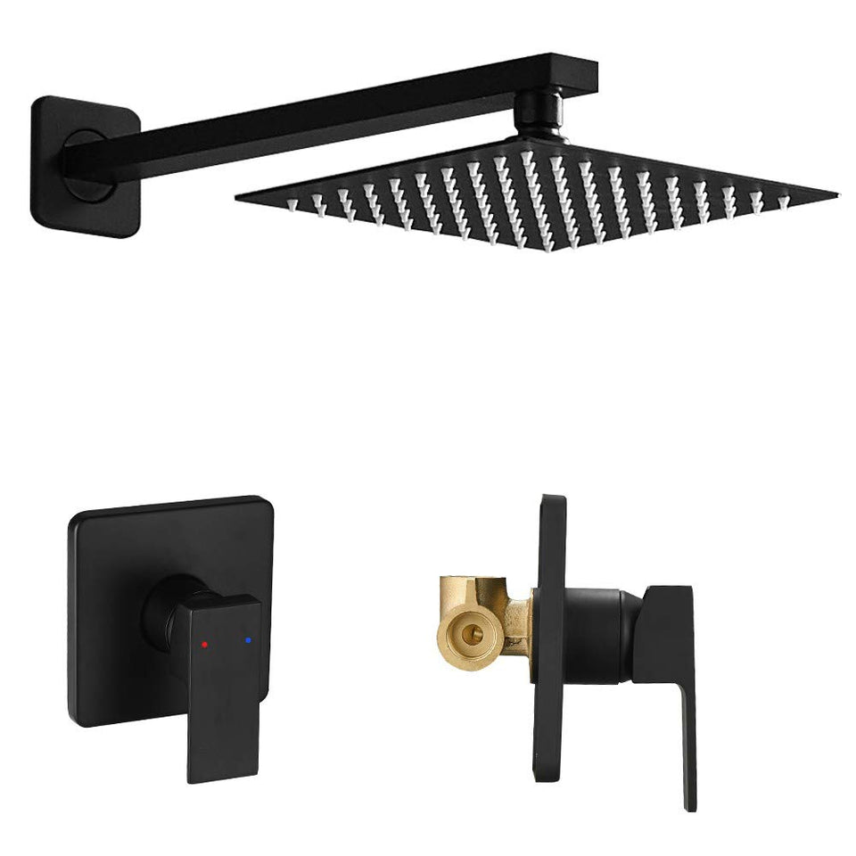 Heable matte black shower faucet set with 8-inch square rainhead for spa-like showers
