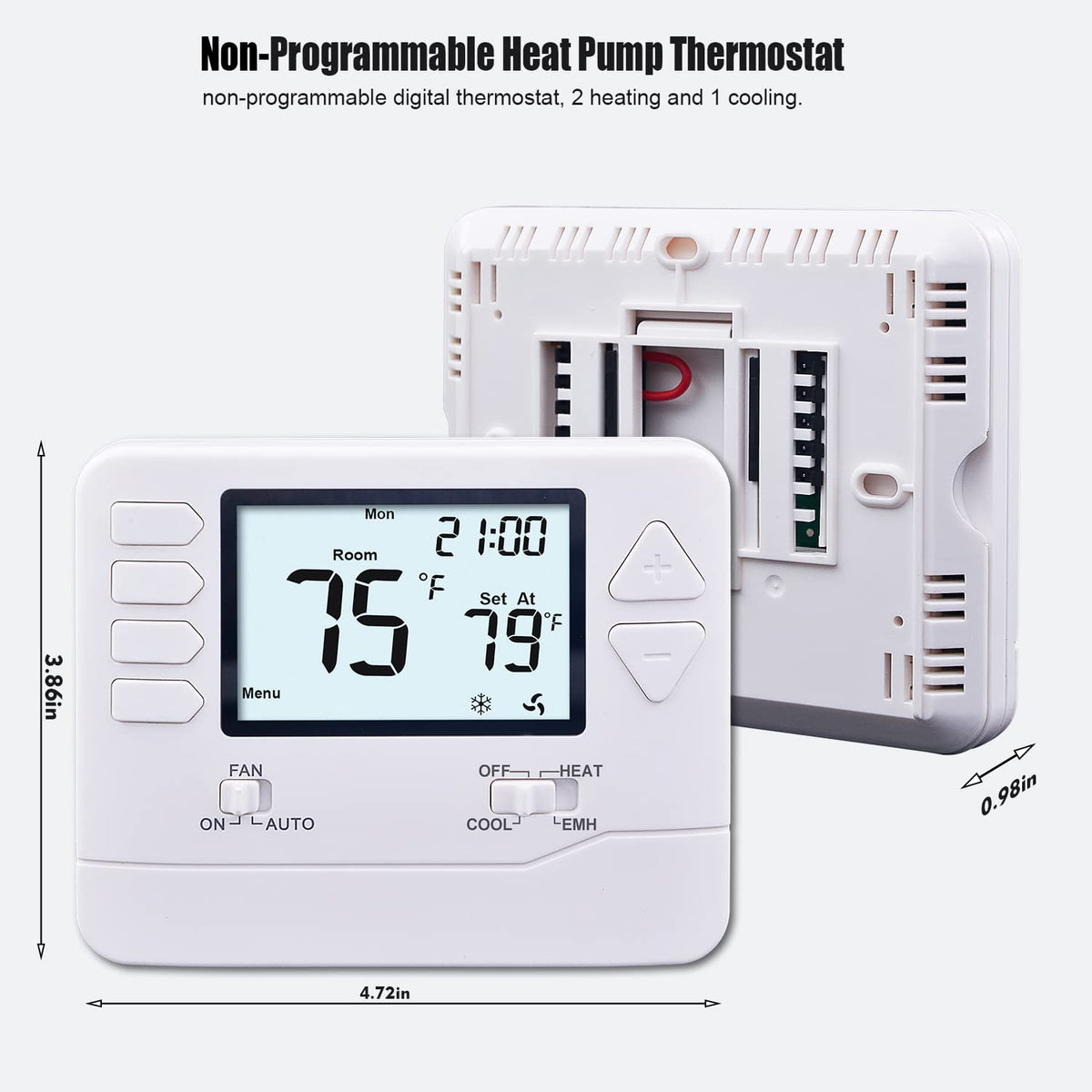 Heagstat H721 backlit display provides visibility in dim rooms and at night