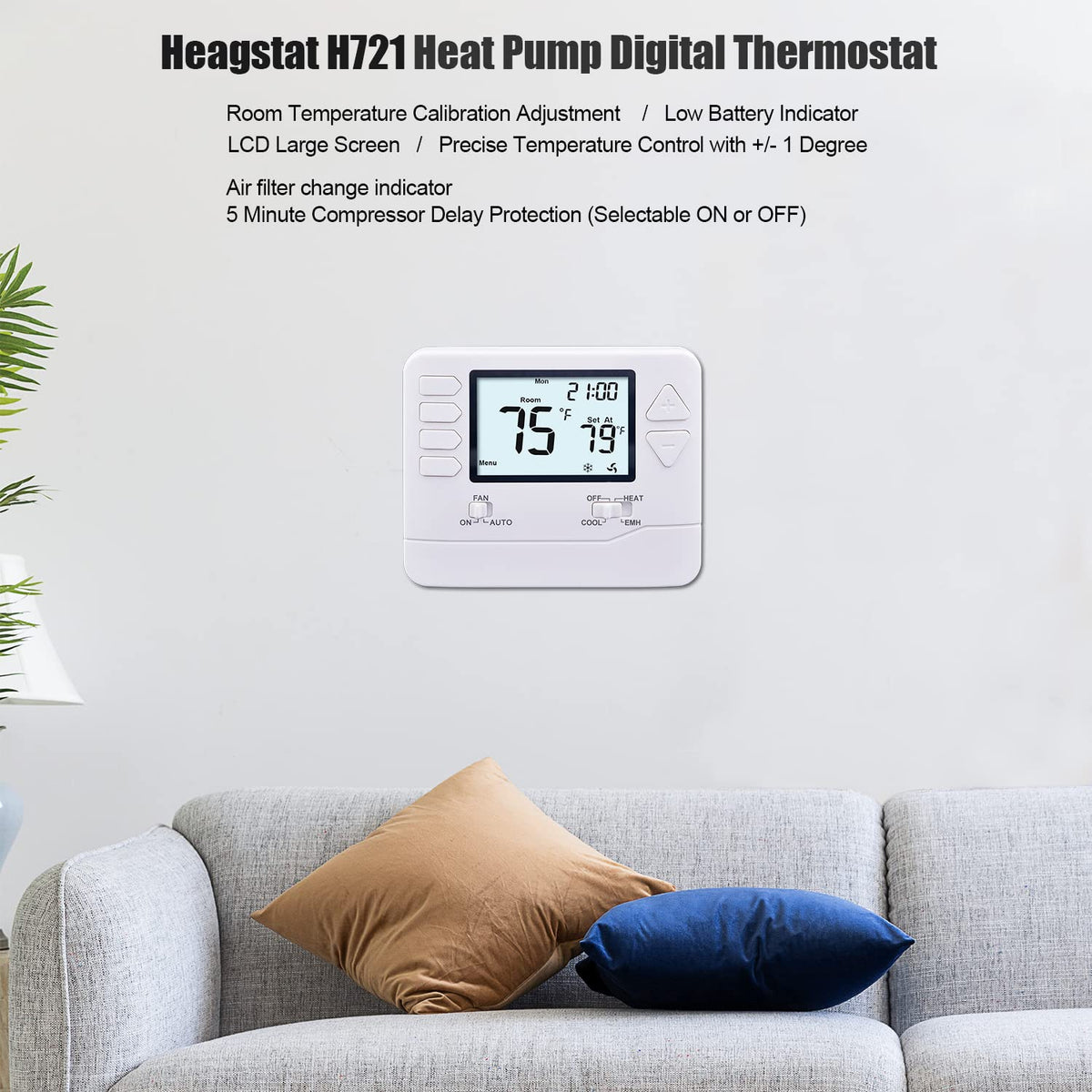 Heagstat H721 wall-mount installation demonstrating a slim, modern profile