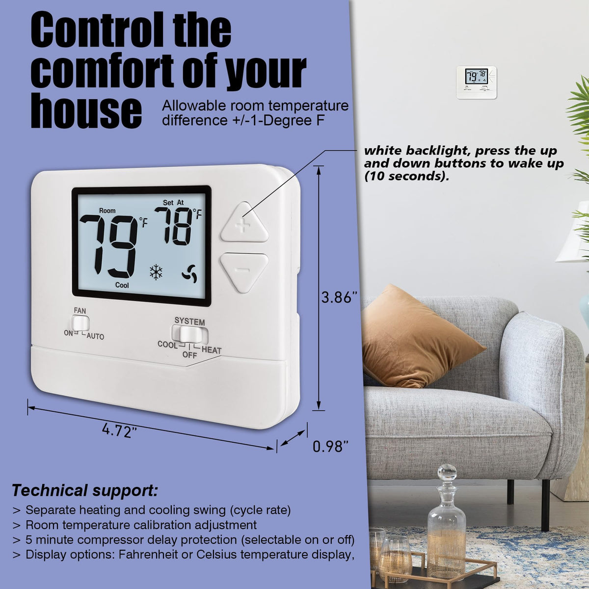 Heagstat thermostat wiring options with 24VAC or battery power