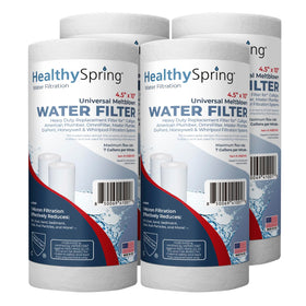 Healthy Spring American-made sediment filter packaging shows 10x4.5-inch size