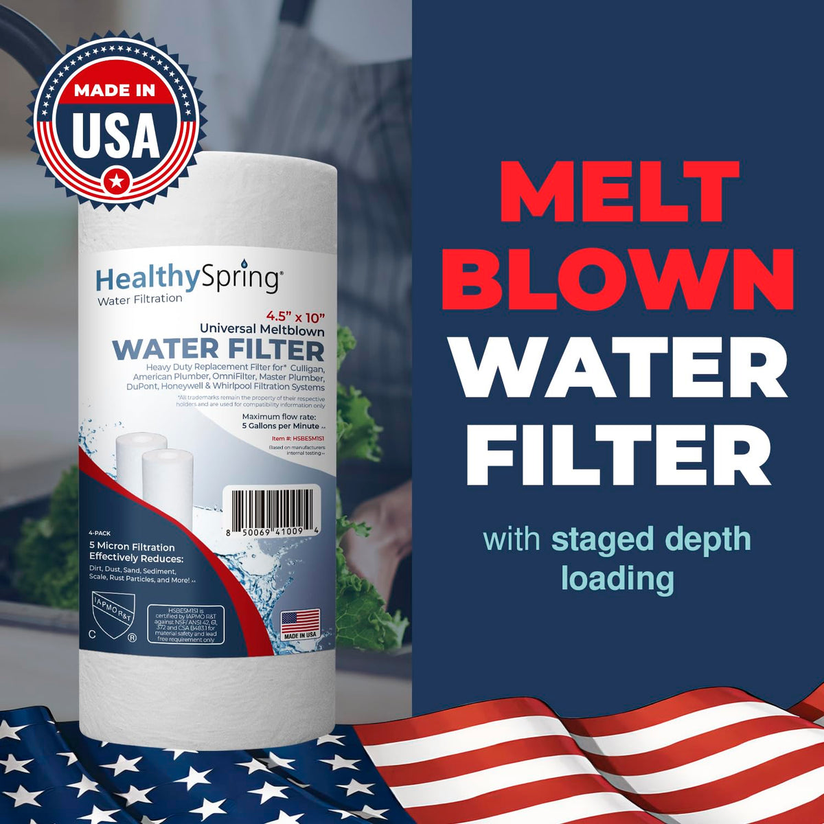 Healthy Spring durable polypropylene body highlights long-lasting filtration under pressure