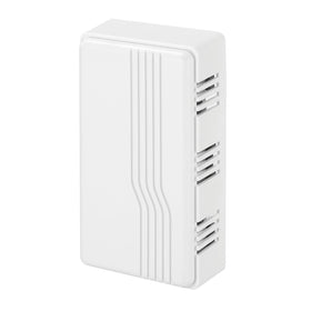 Heath Zenith doorbell chime front view in white plastic, blends with decor