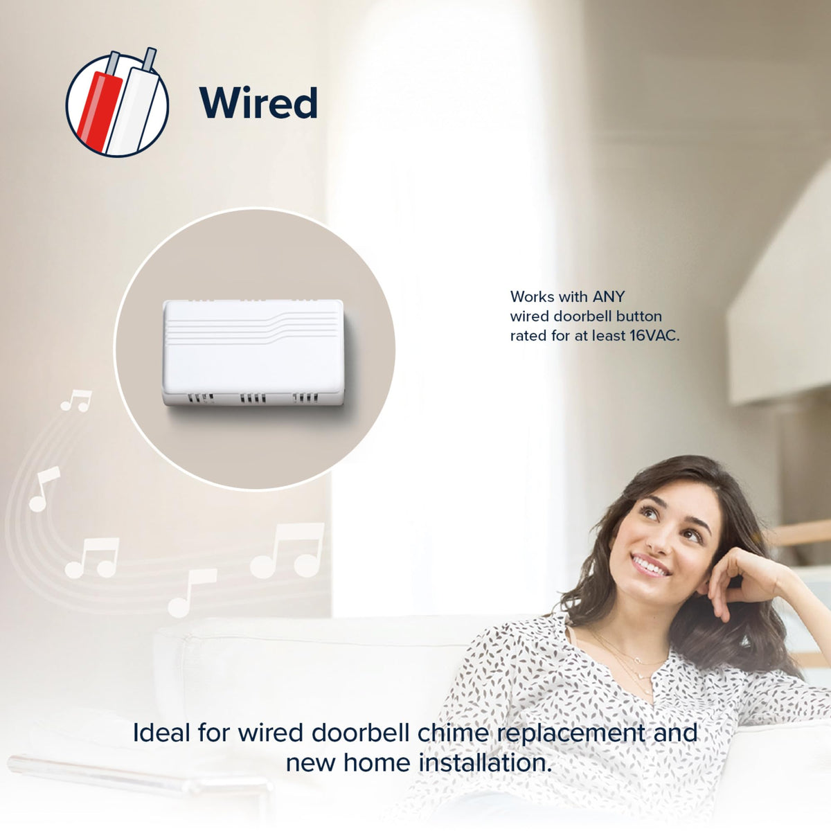 Two-tune Heath Zenith doorbell chime option with ding-dong alert