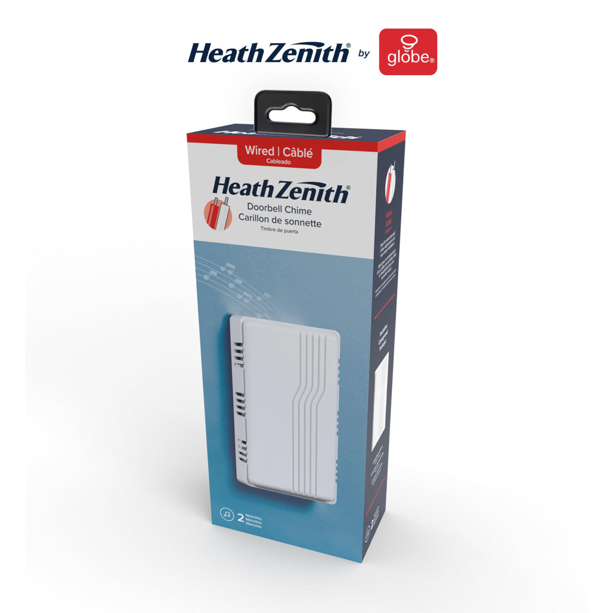 Compact white housing of Heath Zenith doorbell chime fits hallways