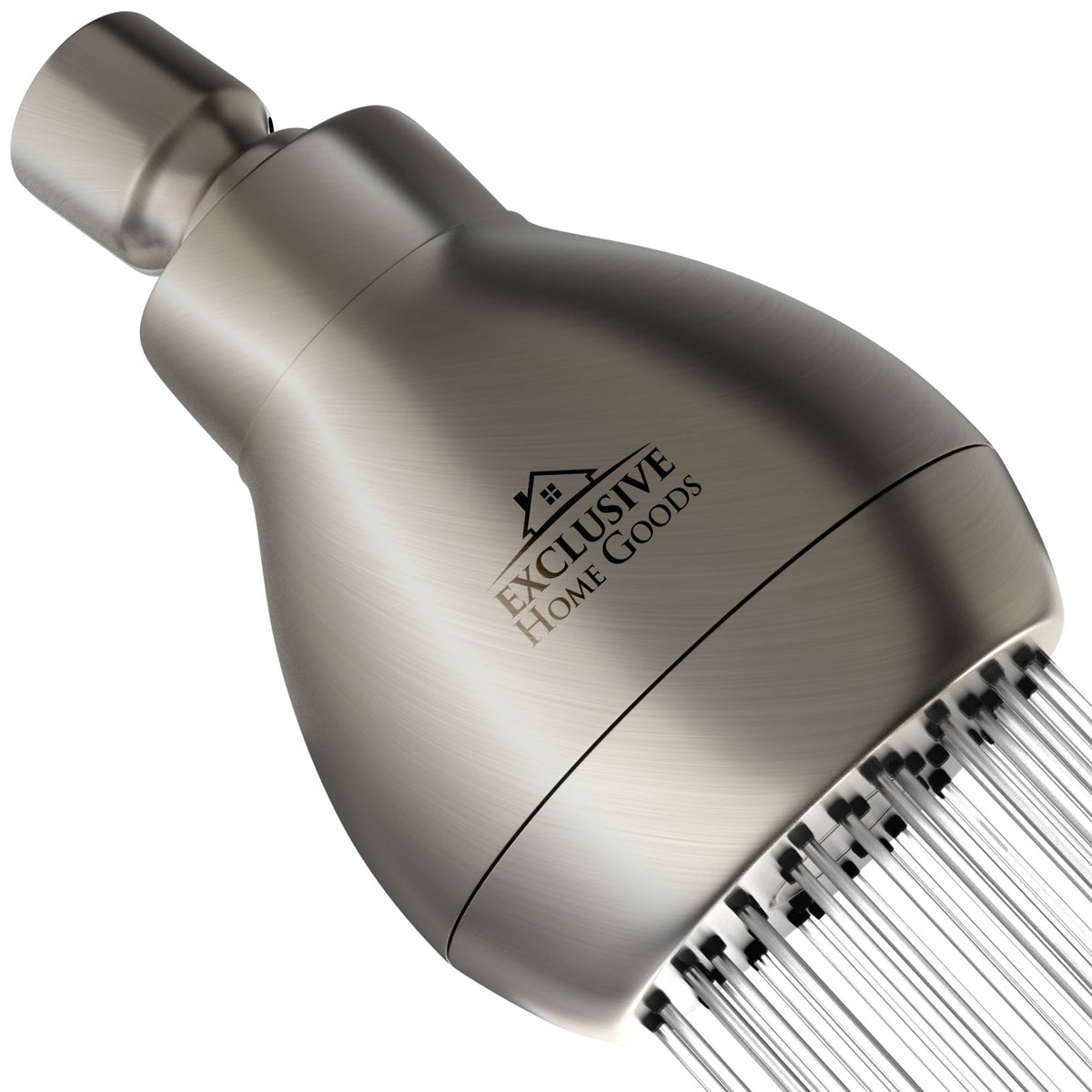 Heatsistence high pressure shower head front view in brushed nickel for a powerful rinse