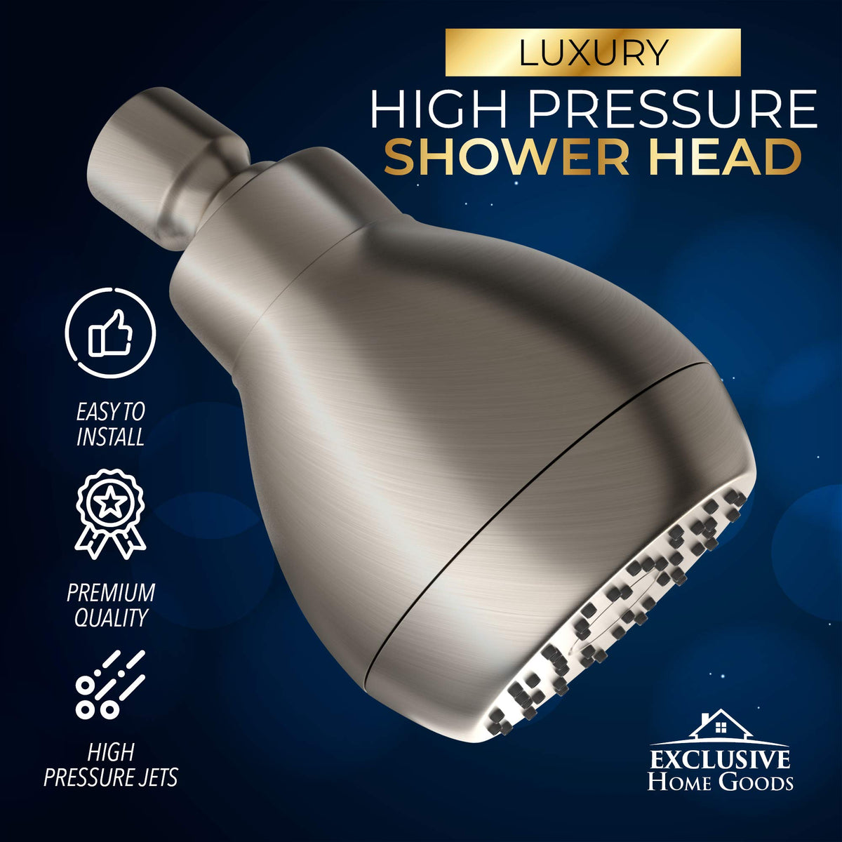 Heatsistence high pressure shower head close-up of anti-clog silicone nozzles