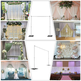 Hecis easy transport and storage for backdrop components after use.