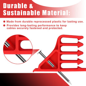 Hedday wire staples clips with steel nails securely fastening cables.