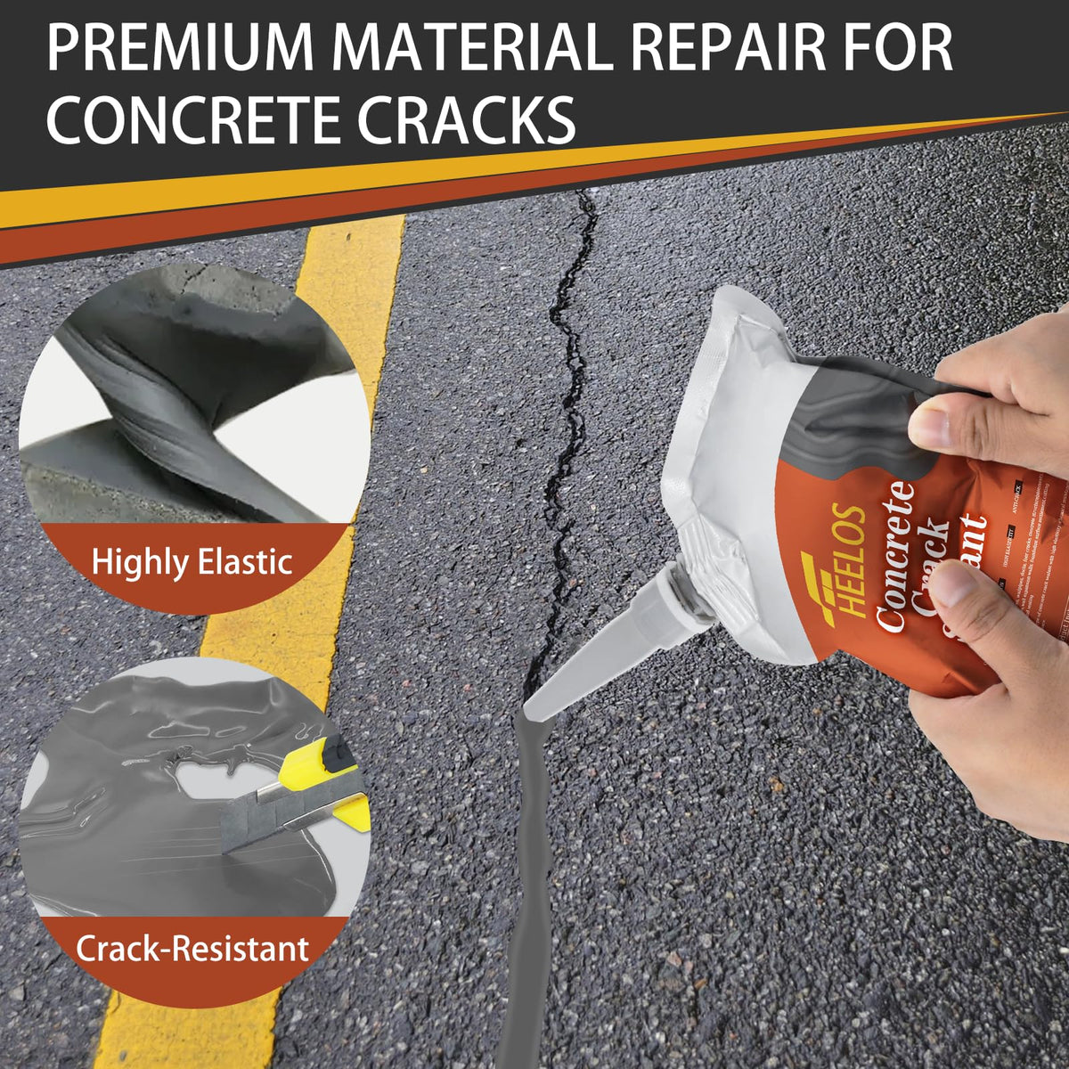 Heelos self-leveling crack sealant application close-up