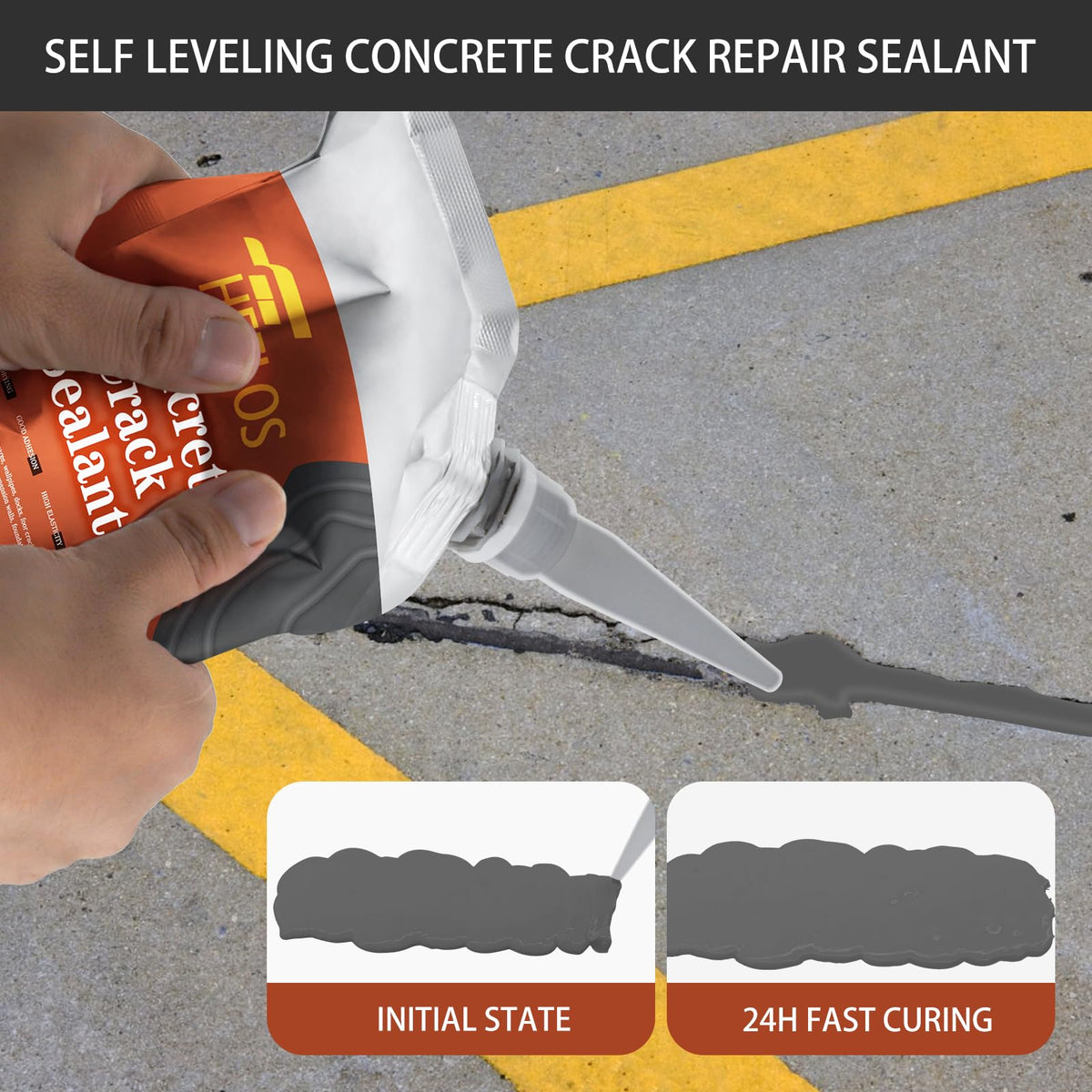 Heelos waterproof weatherproof crack filler protects concrete against rain and temperature changes.