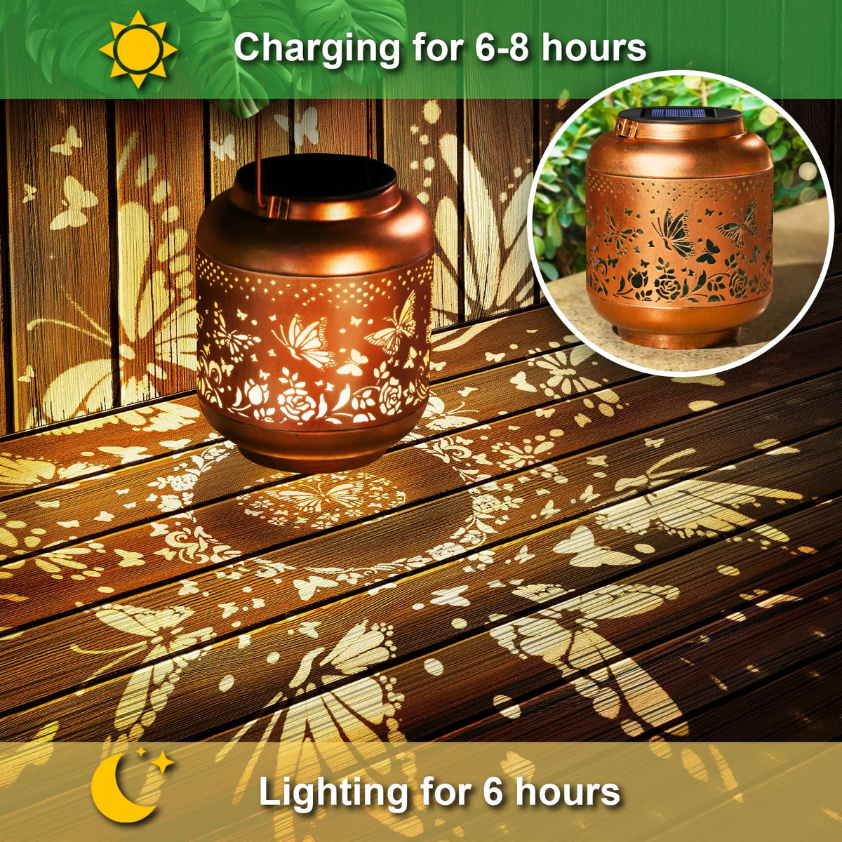 HEGUD butterfly cutout lantern lit at night for garden ambience