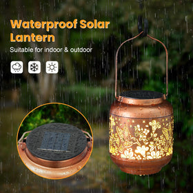 HEGUD IP65 waterproof lantern standing up to rain while lighting your yard.