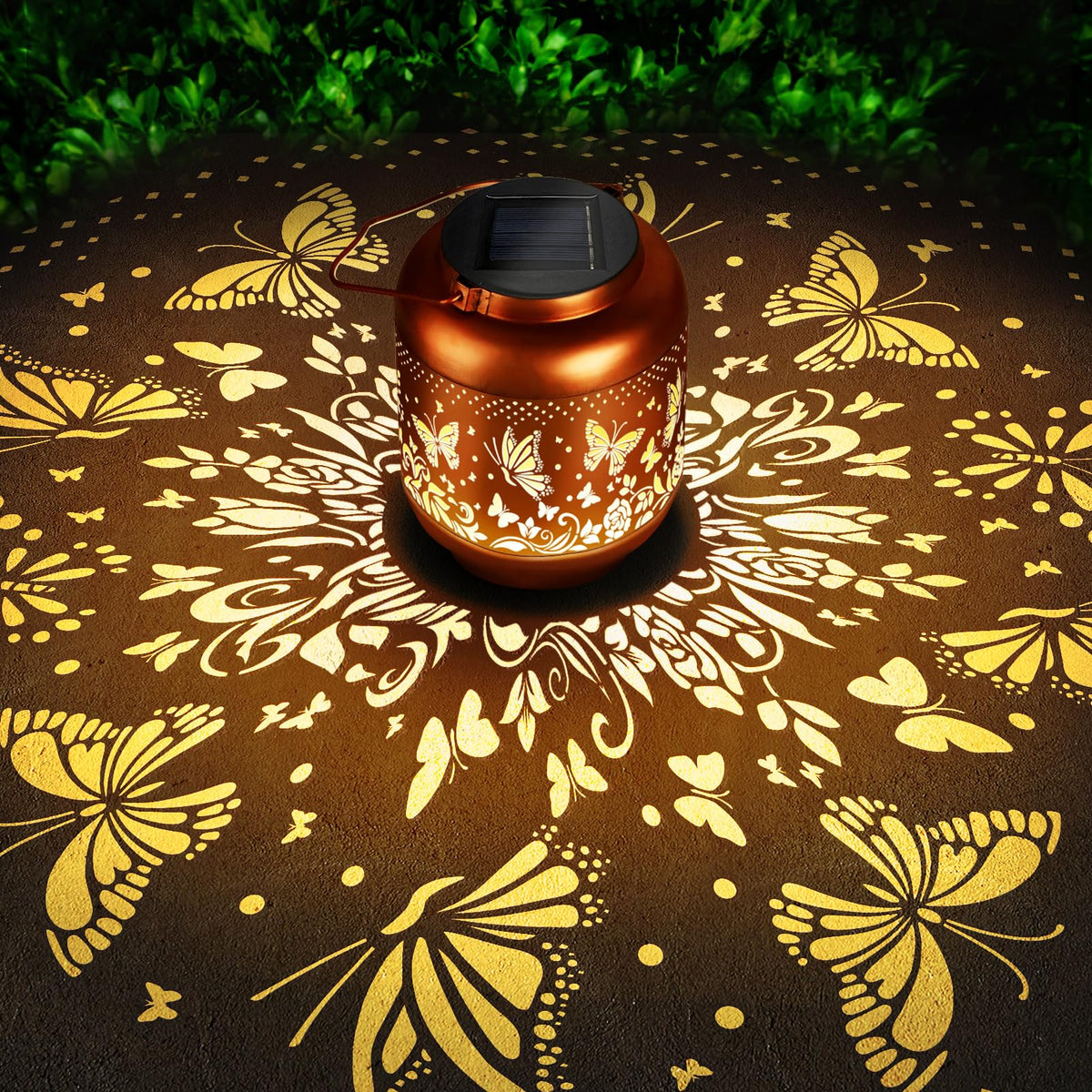 HEGUD Mothers Day butterfly solar lantern glowing softly in garden setting